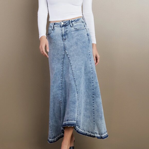 Wash Lab Selma Pieced Denim Maxi Skirt - Picture 6 of 10
